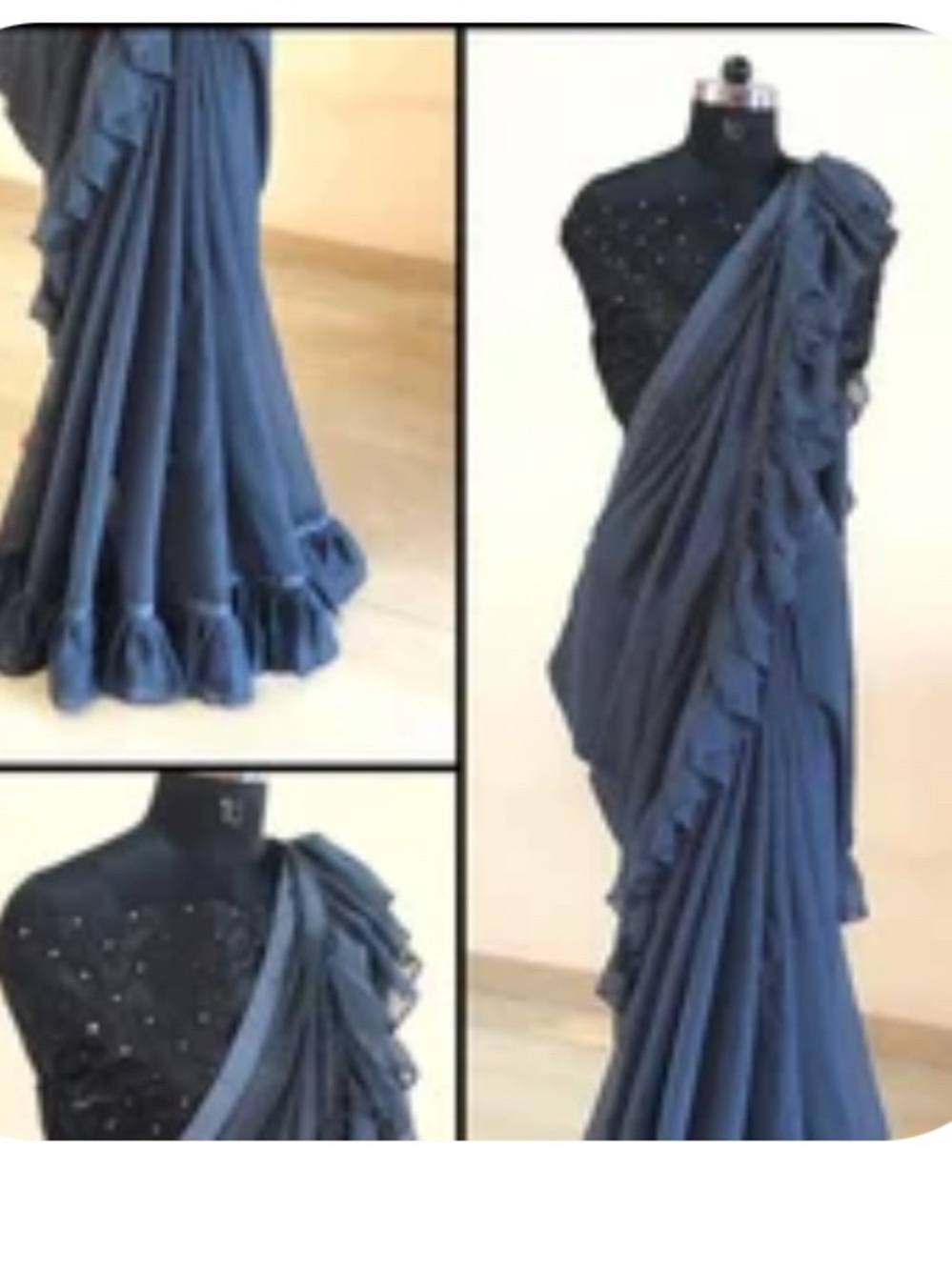 Navy Ruffled Saree